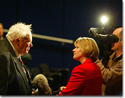 Astronomer Patrick Moore, interviewed for the Beagle 2 launch