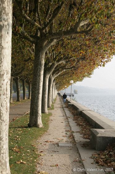 Aix-Les-Bain's lake-side promenade along Lac du Bourget, near Chambery, France, Oct 2007