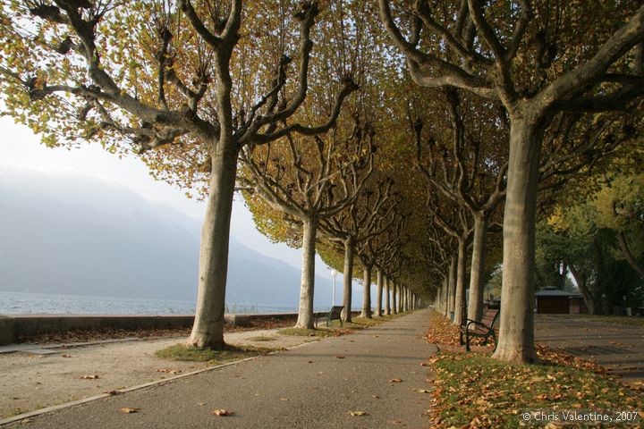 Aix-Les-Bain's lake-side promenade along Lac du Bourget, near Chambery, France, Oct 2007