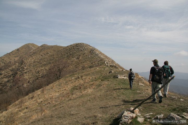 Large numbers of walkers enjoy the sunshine on a regional promotion of trekking on the hills of Liguria