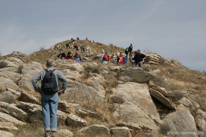 Large numbers of walkers enjoy the sunshine on a regional promotion of trekking on the hills of Liguria